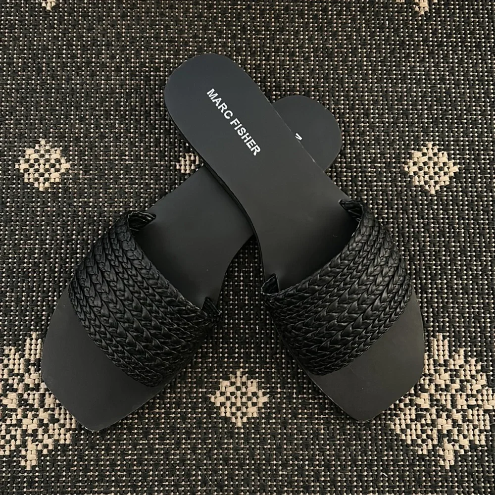 Marc Fisher Black Braided Slide Sandals